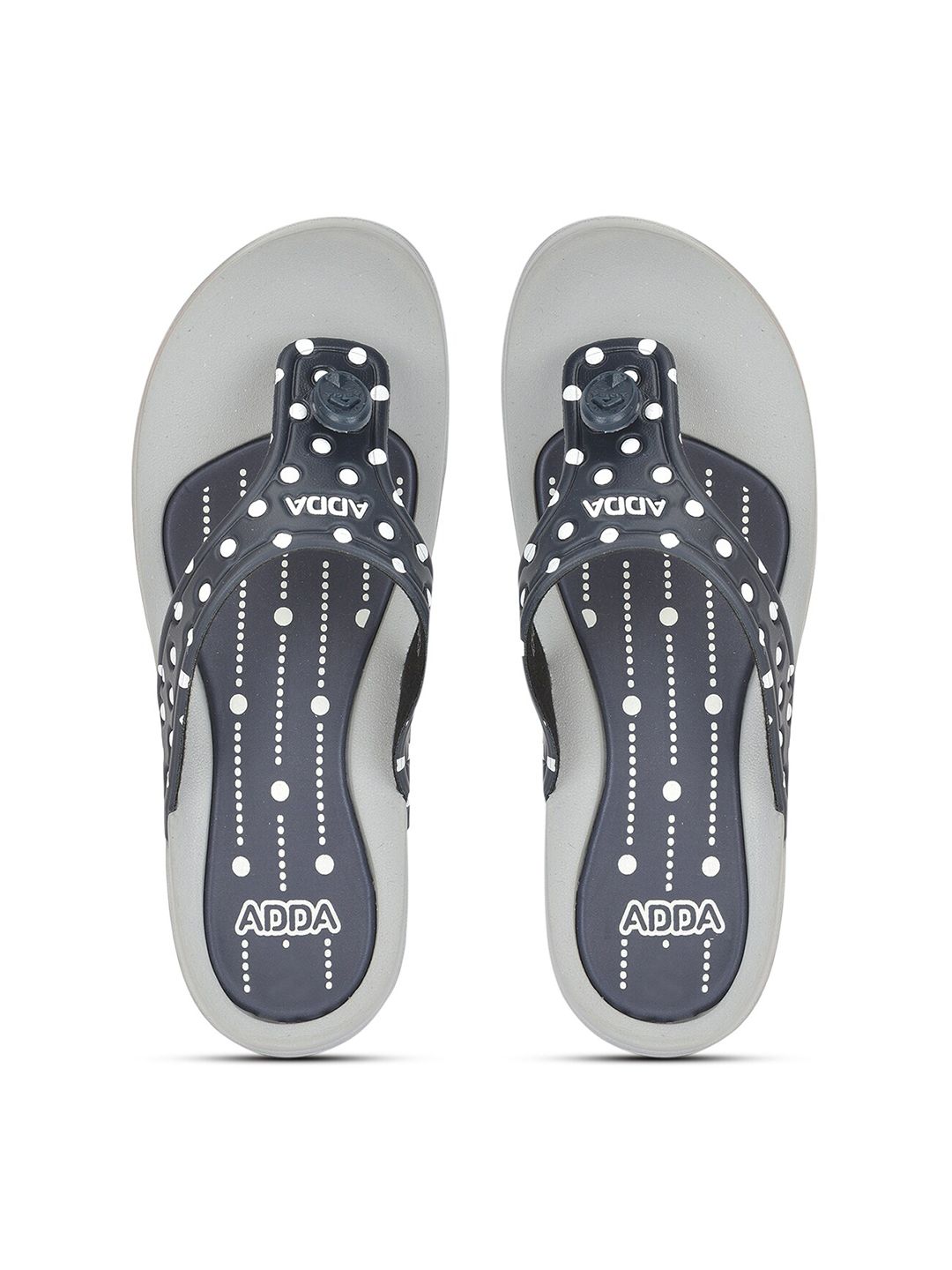 Adda Women Navy Blue & Grey Printed Thong Flip-Flops Price in India