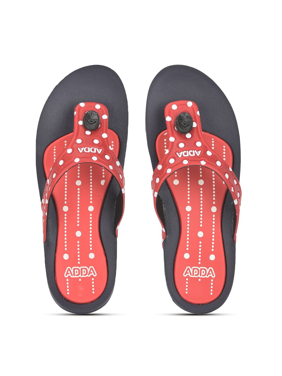 Adda Women Red & Black Printed Rubber Thong Flip-Flops Price in India