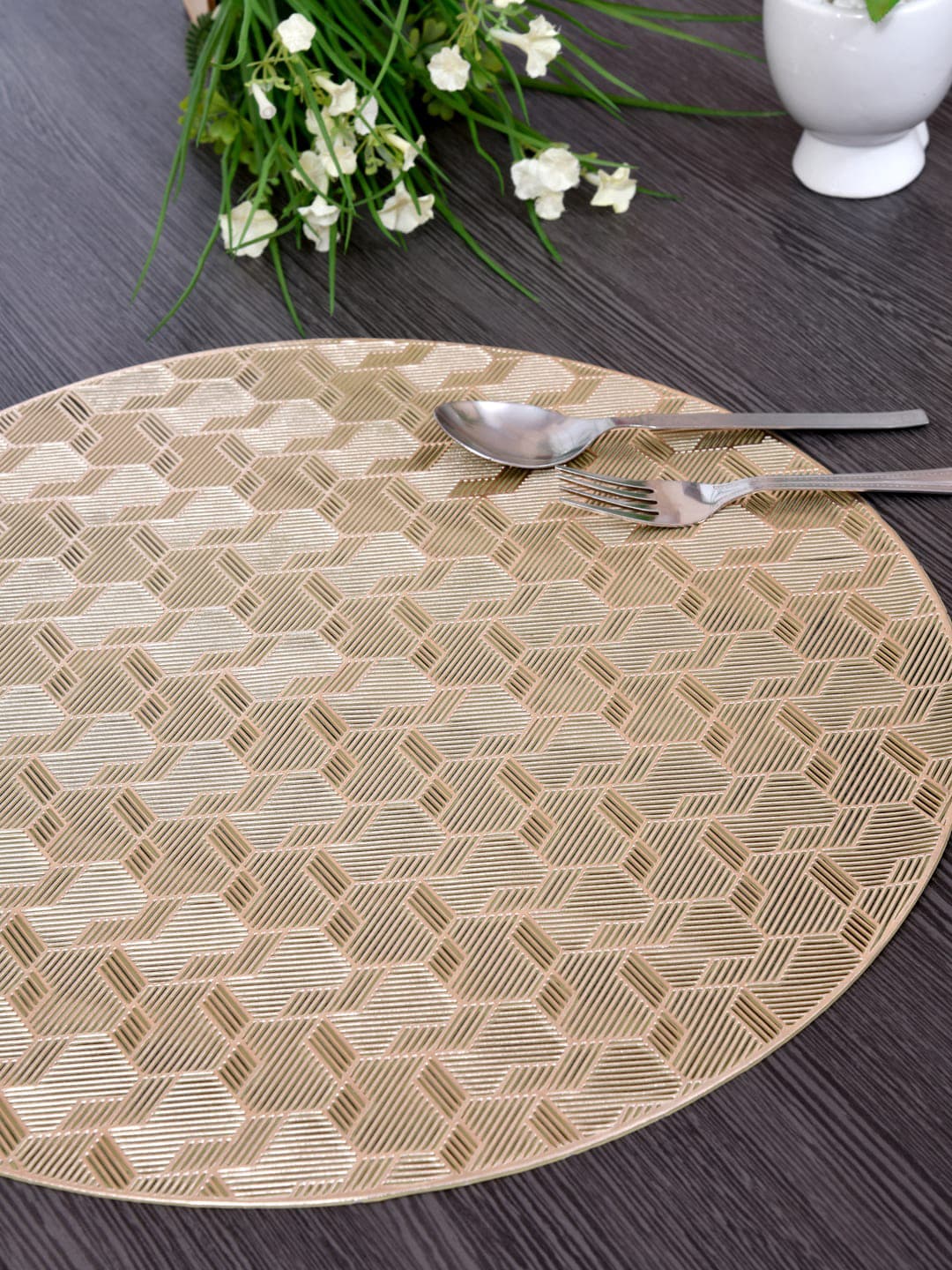 DREAM WEAVERZ Set Of 6 Gold-Toned Textured Dining Table Placemats Price in India