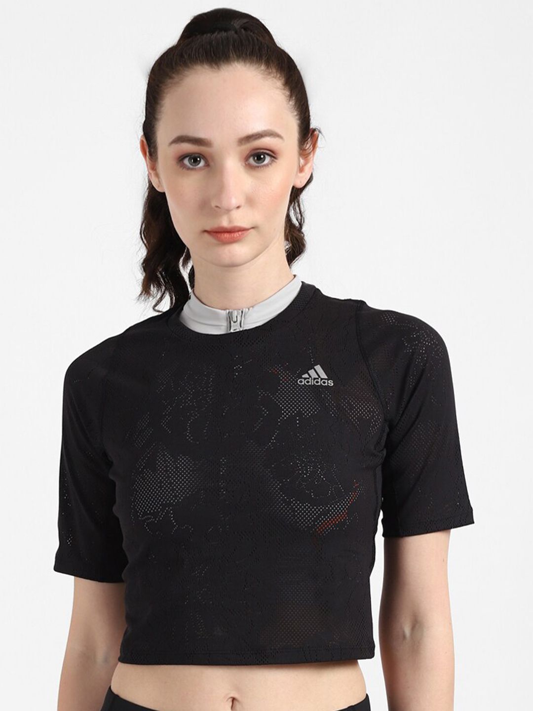 ADIDAS Women Black Slim Fit Running T-shirt Price in India