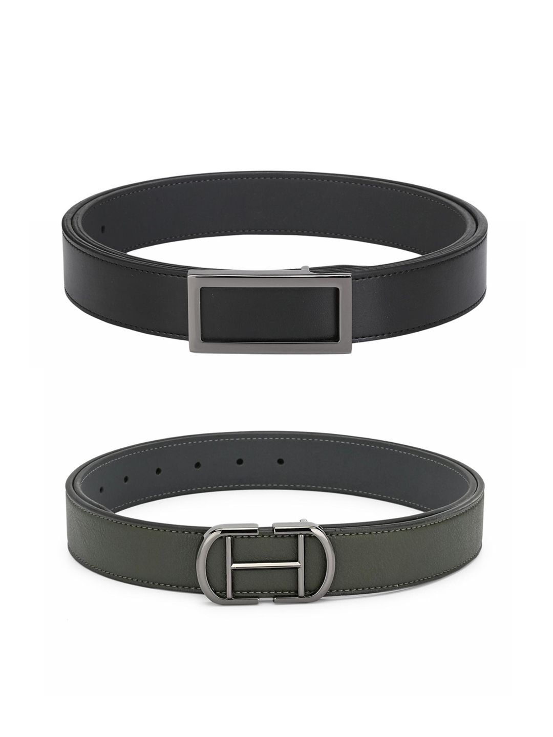 Calvadoss Women Black & Olive Green Set of 2 Solid PU Belt Price in India