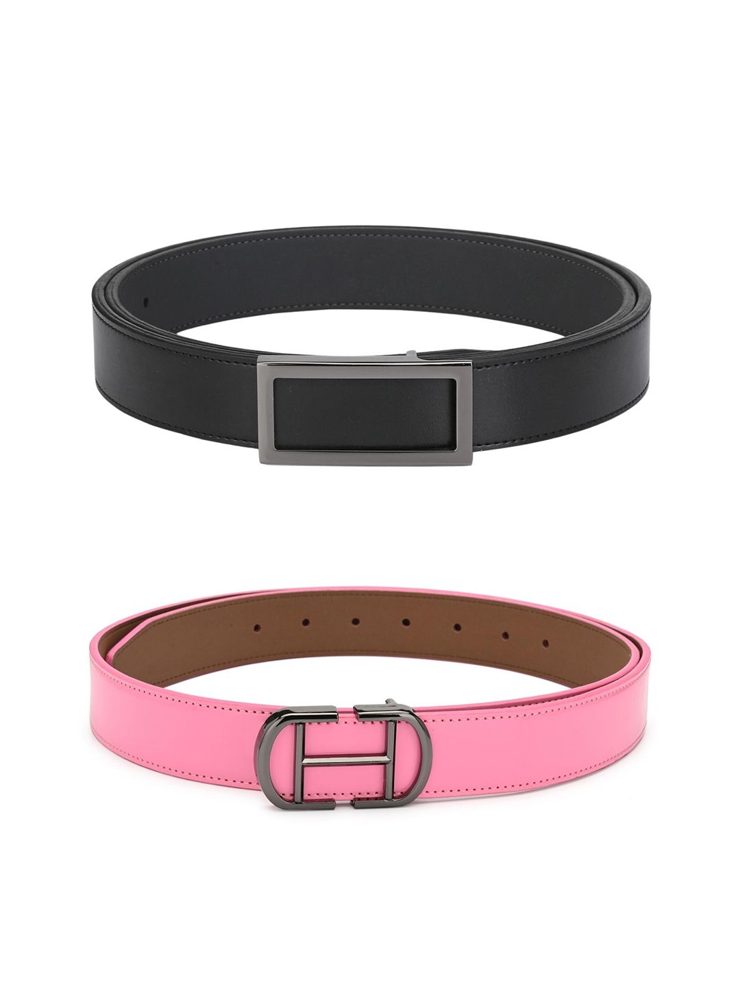 Calvadoss Women Pack of 2 Black and Pink PU Belt Price in India