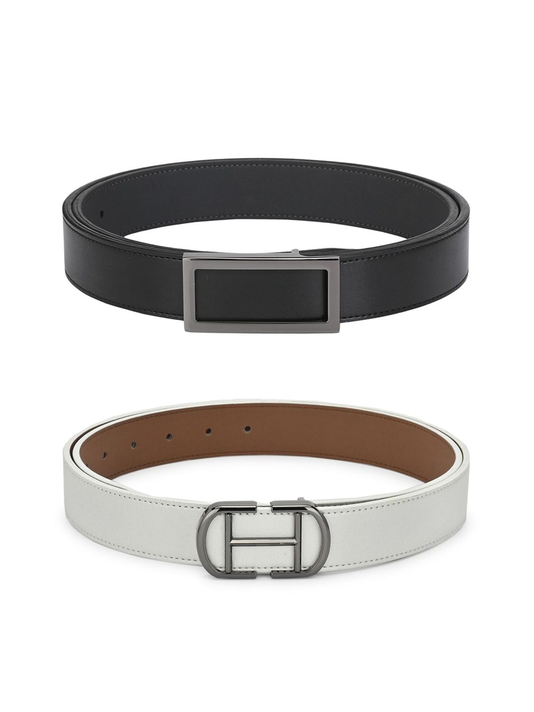 Calvadoss Women Black & White Set Of 2 PU Belt Price in India