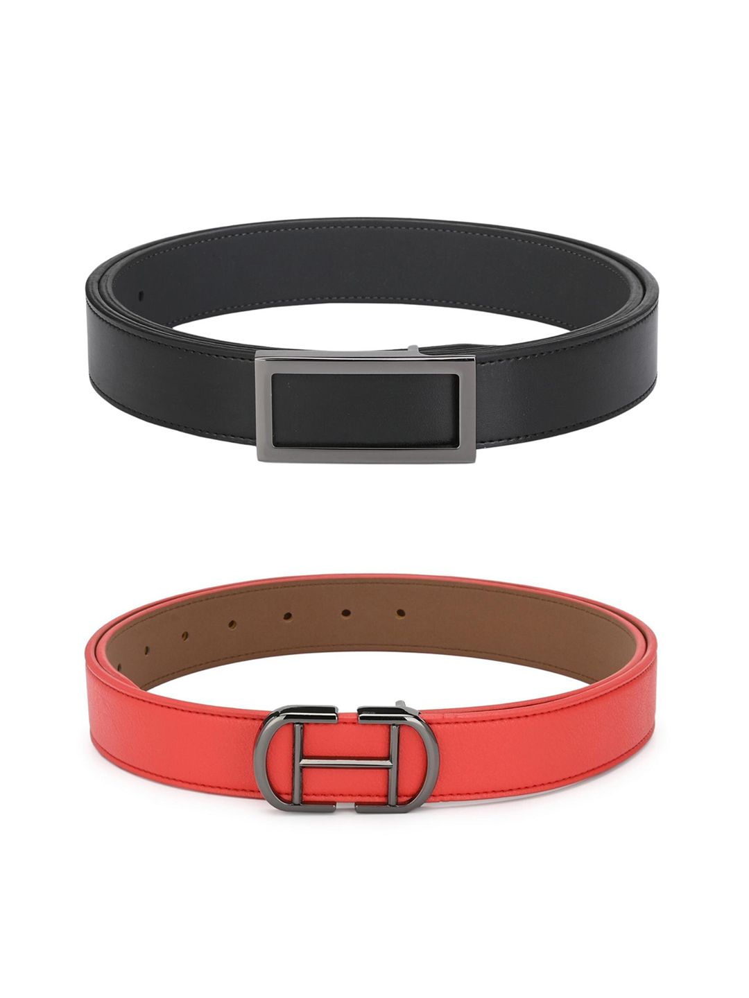 Calvadoss Women Black & Red Set of 2 Solid PU Belt Price in India