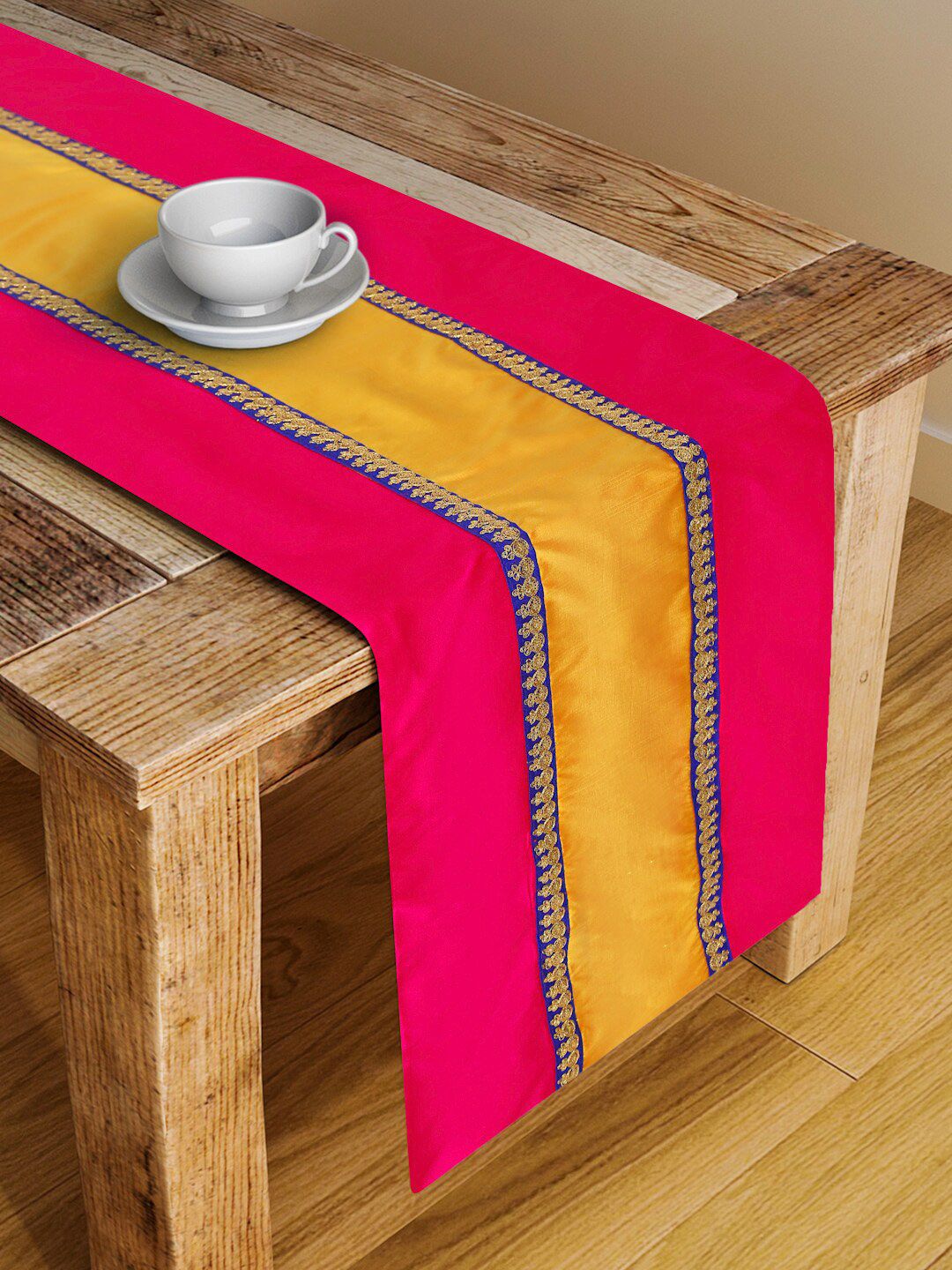 SAKA DESIGNS Magenta & Orange Ethnic Table Runners With Lace Detailing Price in India
