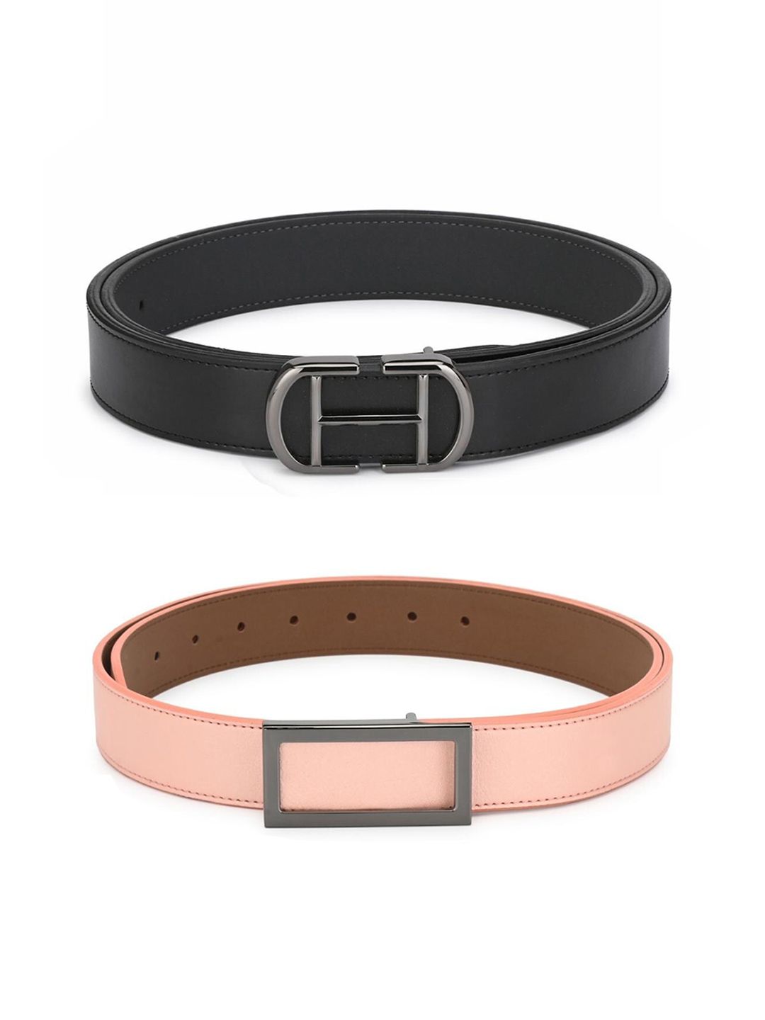 Calvadoss Women Black & Pink Set of 2 Solid PU Belt Price in India