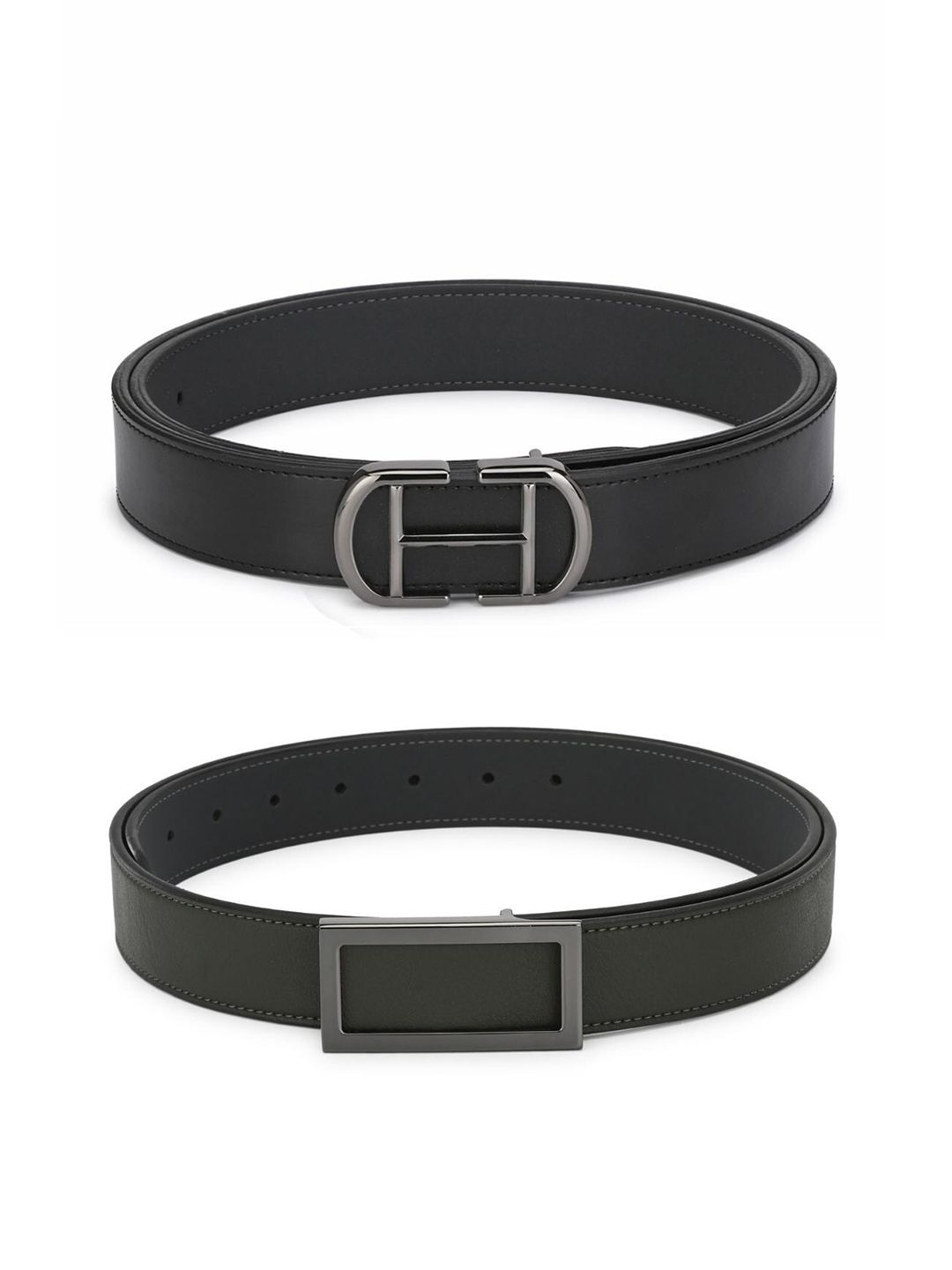 Calvadoss Women Black & Dark Green Set Of 2 Solid PU Belts Price in India