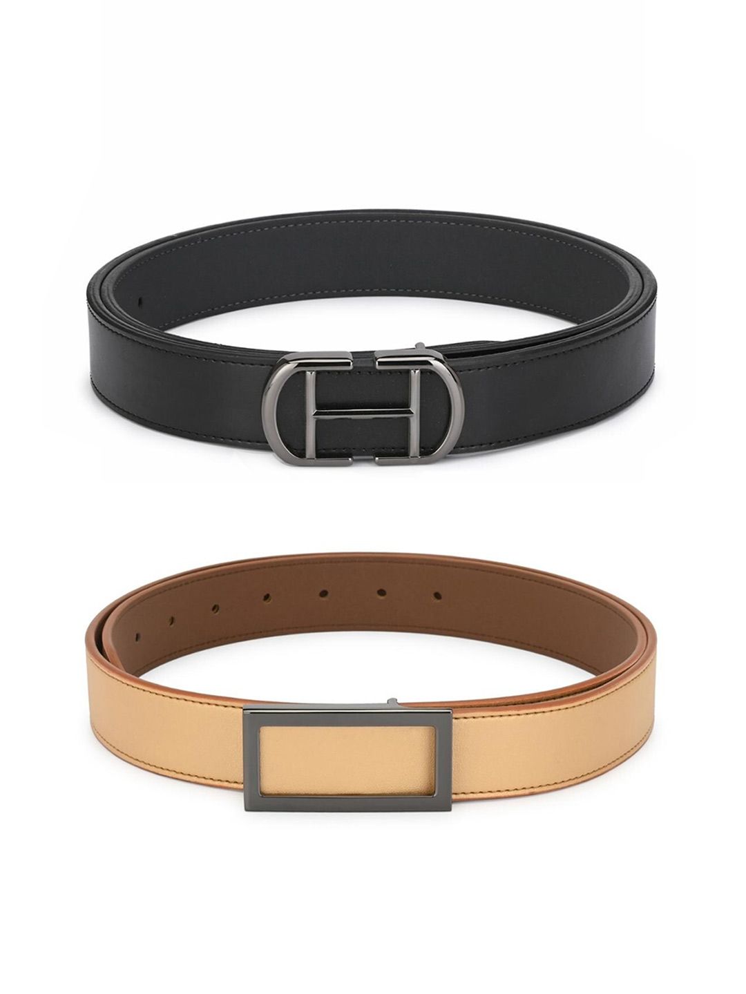 Calvadoss Women Pack of 2 Black and Cream PU Belt Price in India