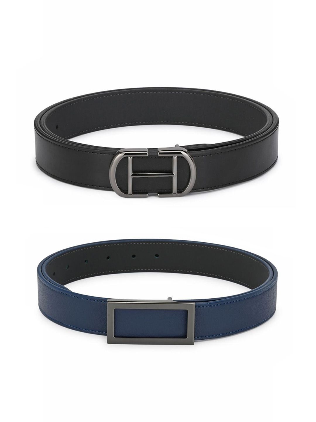 Calvadoss Women Black & Navy Blue Set Of 2 Solid PU Belts Price in India