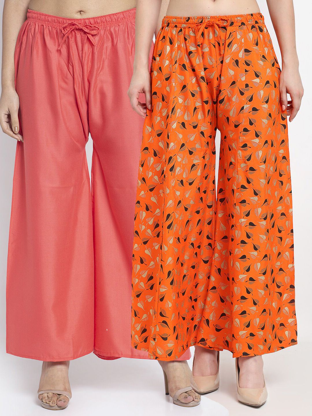 GRACIT Women Pack of 2 Orange & Red Printed Flared Knitted Ethnic Palazzos Price in India