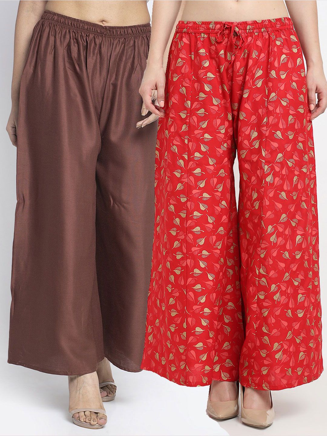 GRACIT Women Pack of 2 Brown & Red Printed Flared Ethnic Palazzos Price in India