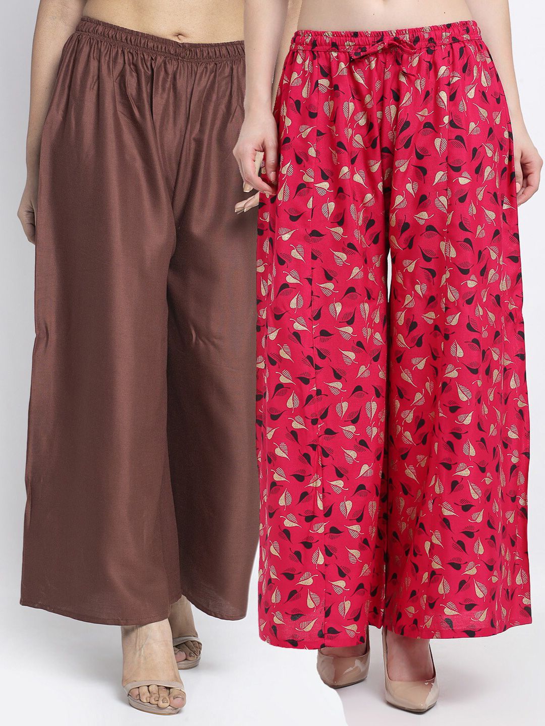 GRACIT Women Brown & Pink Set Of 2 Floral Printed Flared Ethnic Palazzos Price in India