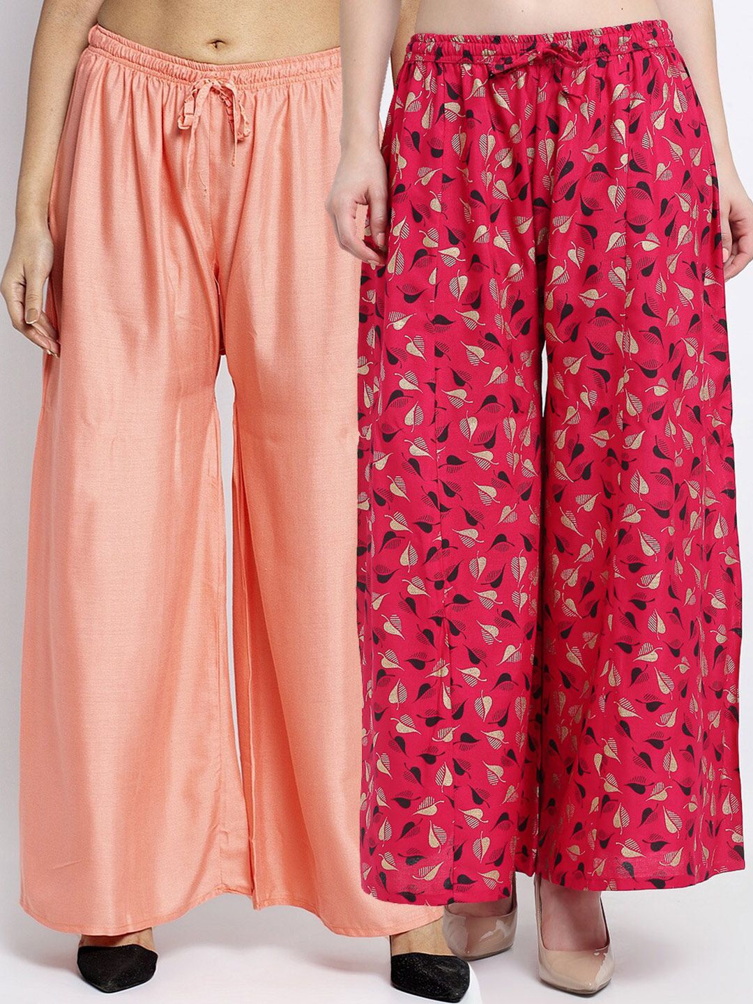 GRACIT Women Peach-Coloured & Magenta Pack of 2 Floral Printed Flared Ethnic Palazzos Price in India