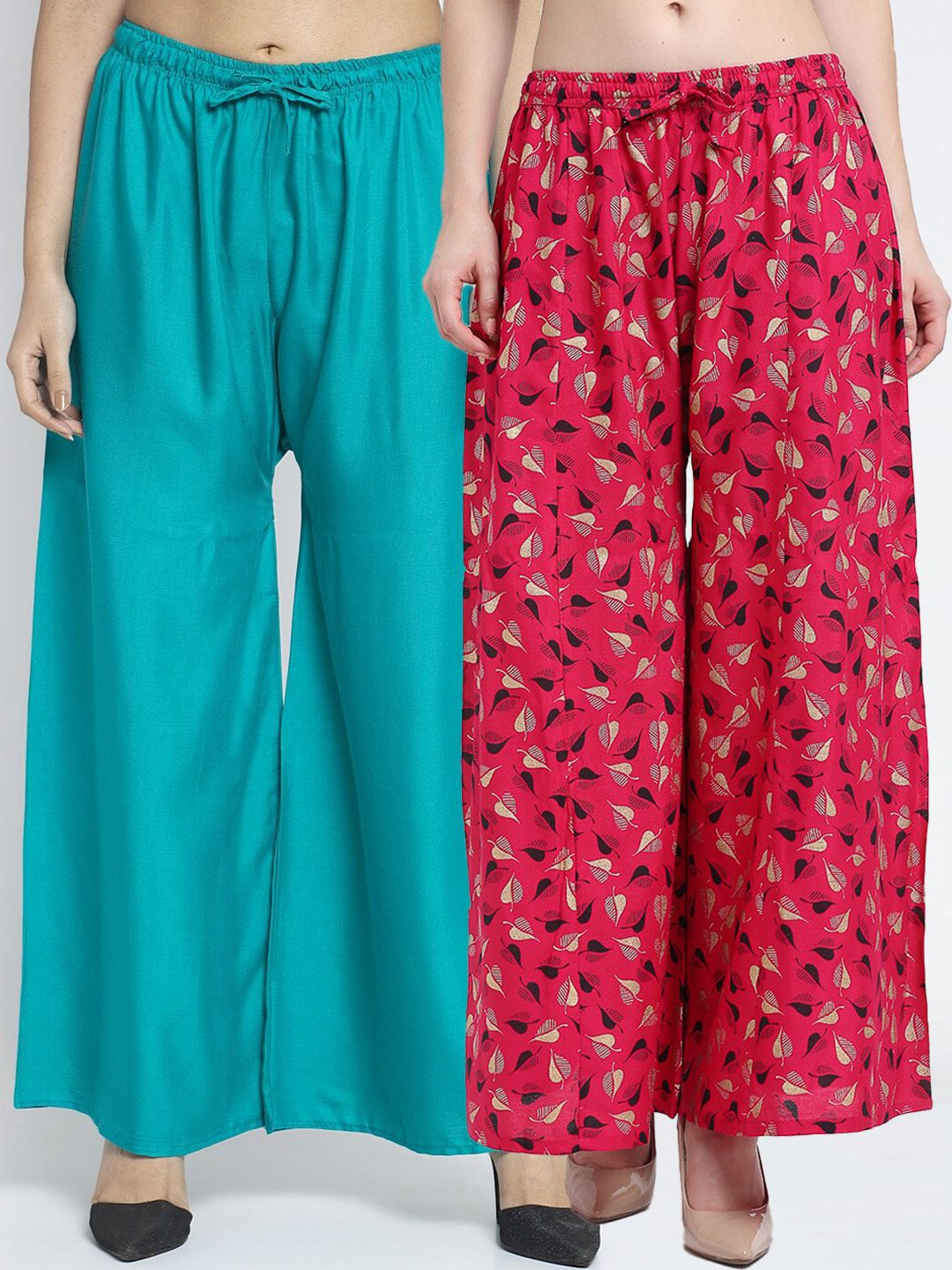 GRACIT Women Pack of 2 Sea Green & Pink Floral Printed Flared Ethnic Palazzos Price in India