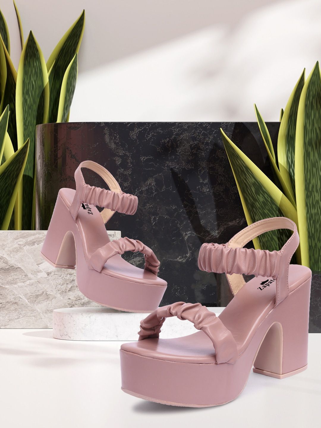 ZAPATOZ Peach-Coloured PU Platform Heels Price in India