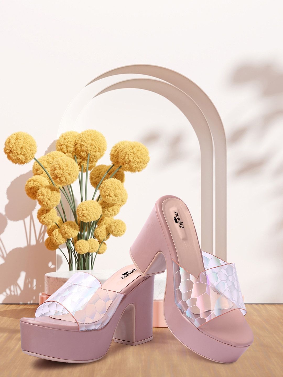 ZAPATOZ Peach-Coloured Block Heels Price in India