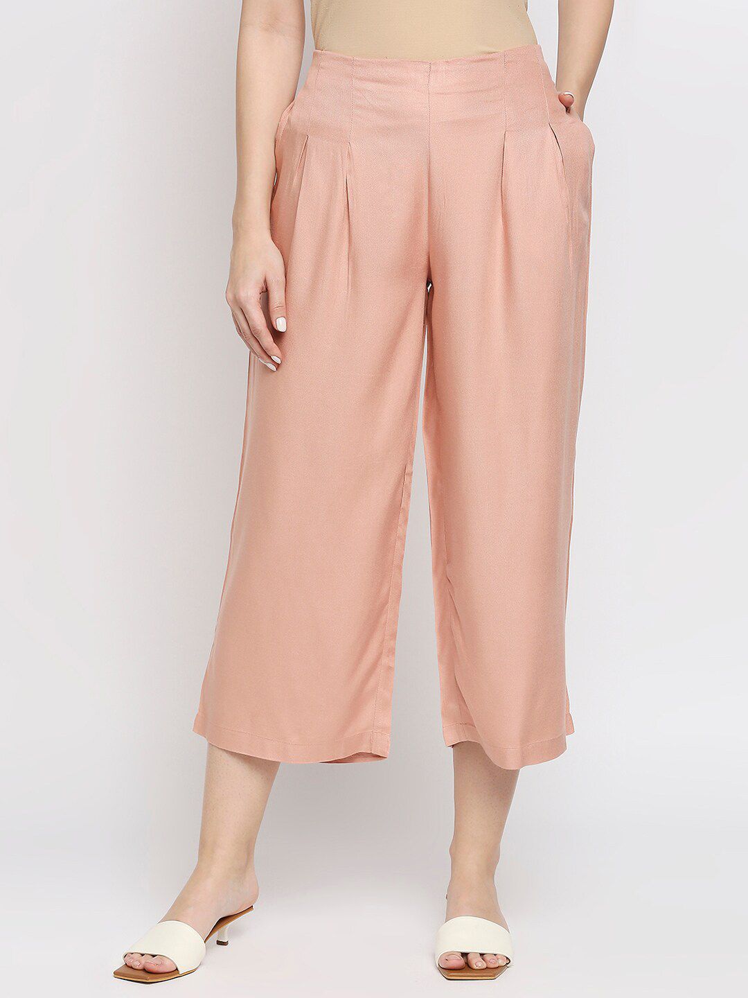 Ethnicity Women Pink Solid Straight Fit Palazzos Price in India