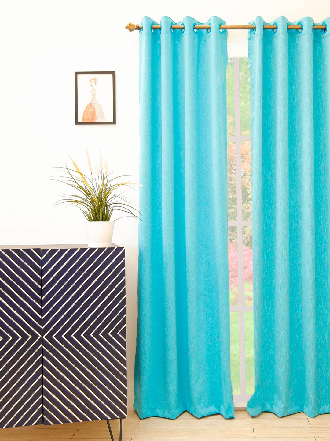 Ariana Teal Blue Solid Single Black Out Long Door Curtain Price in India