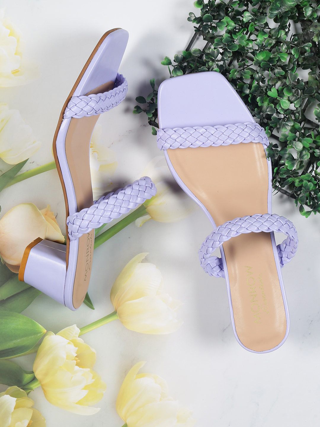 Monrow Women Lavender Solid PU Block Sandals Price in India