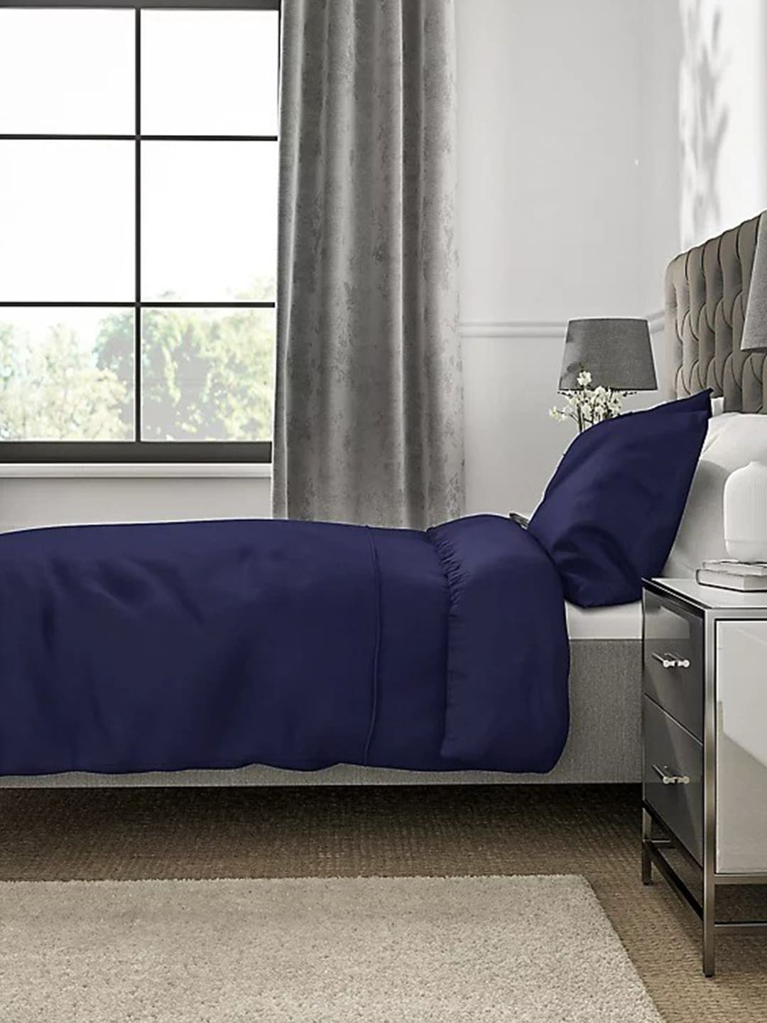 Marks & Spencer Navy Blue Solid 230 TC Double King Cotton Bedsheet Price in India
