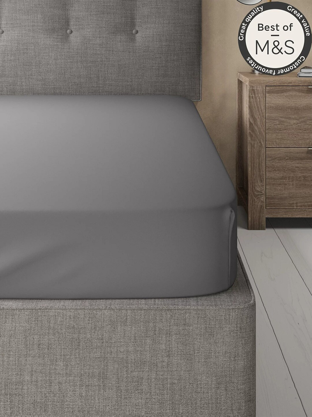 Marks & Spencer Grey 230 TC Single Cotton Bedsheet Price in India