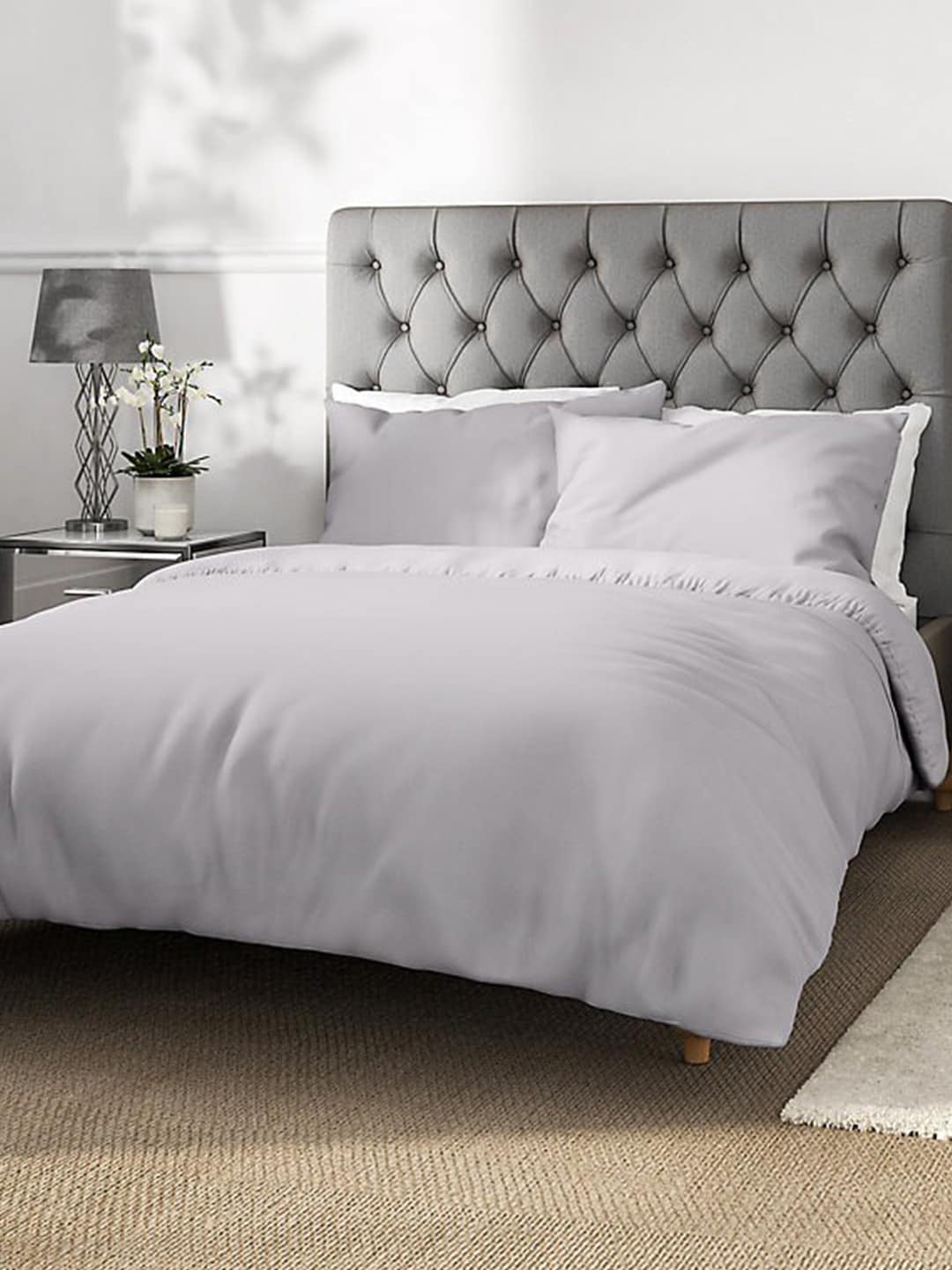 Marks & Spencer Grey Solid 230 TC Single Cotton Bedsheet Price in India