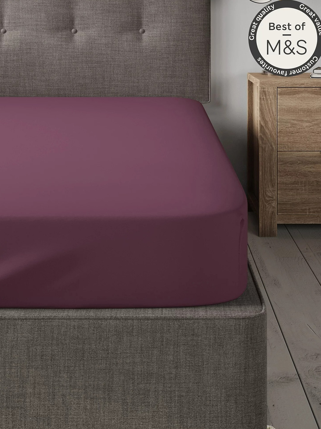 Marks & Spencer Purple Solid 230 TC Double King Cotton Bedsheet Price in India