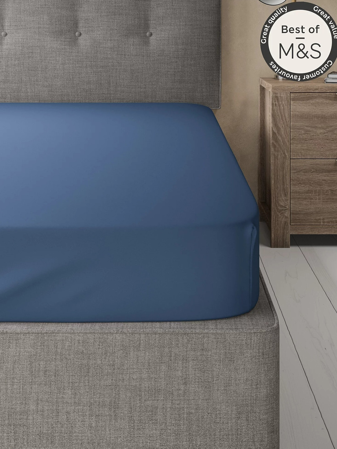 Marks & Spencer Blue Solid 230 TC Double King Cotton Bedsheet Price in India