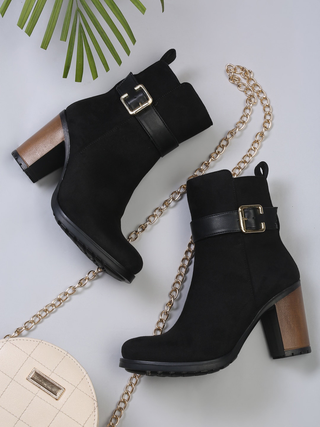 Roadster Black Suede Block Heeled Boots with Buckles Price in India