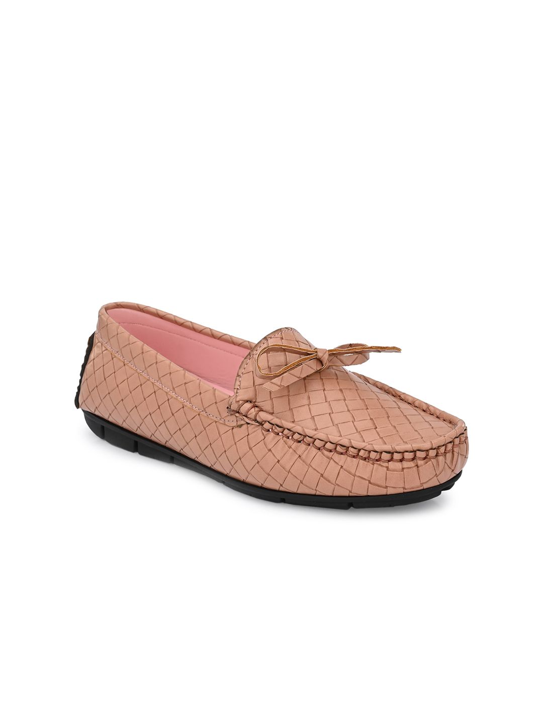 El Paso Women Pink Faux Leather Textured Casual Slip On Loafers Price in India