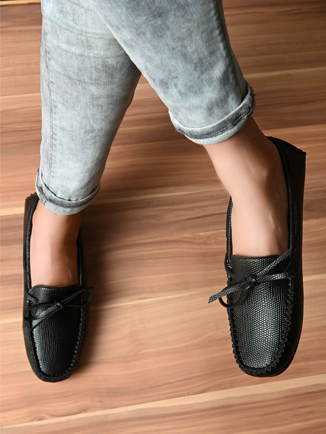 El Paso Women Black Textured Loafers Price in India