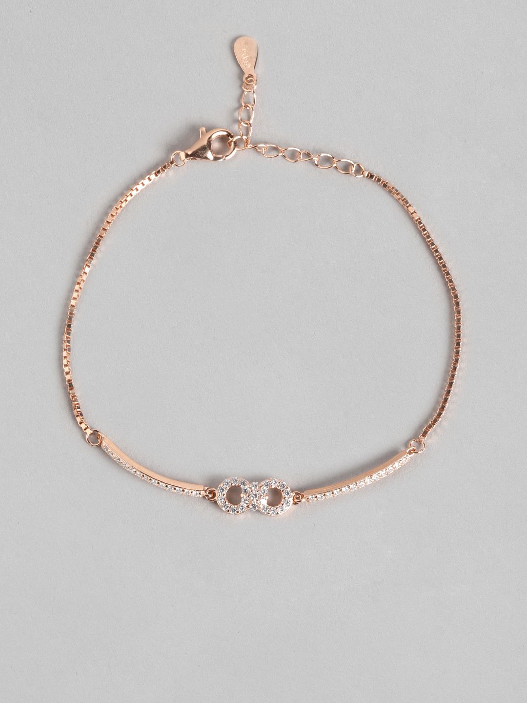 Zavya Women Rose Gold 925 Sterling Silver Cubic Zirconia Rose Gold-Plated Link Bracelet Price in India