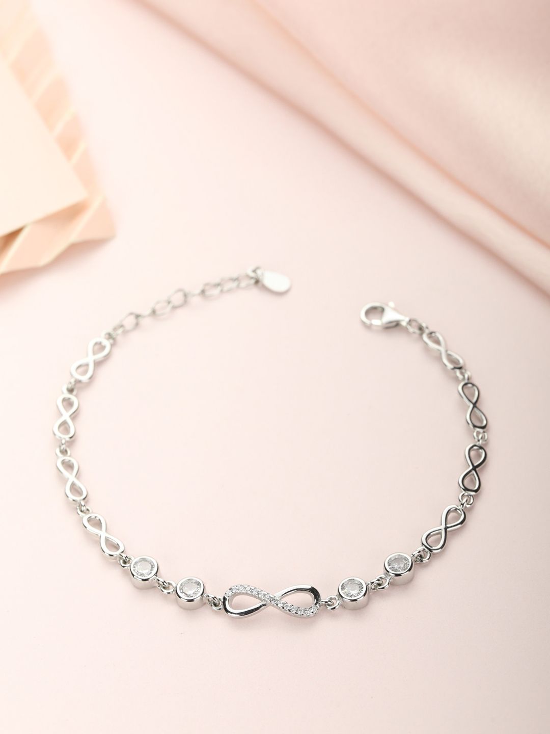 Zavya Women Silver-Toned 925 Sterling Silver Cubic Zirconia Rhodium-Plated Link Bracelet Price in India