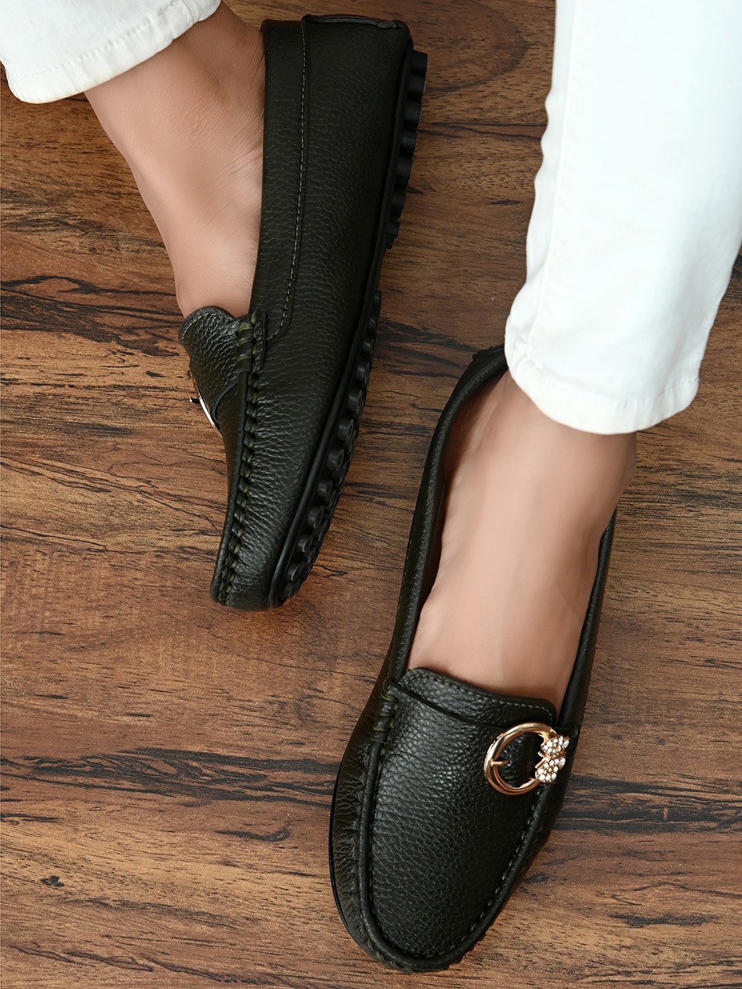HERE&NOW Women Black Loafers Price in India