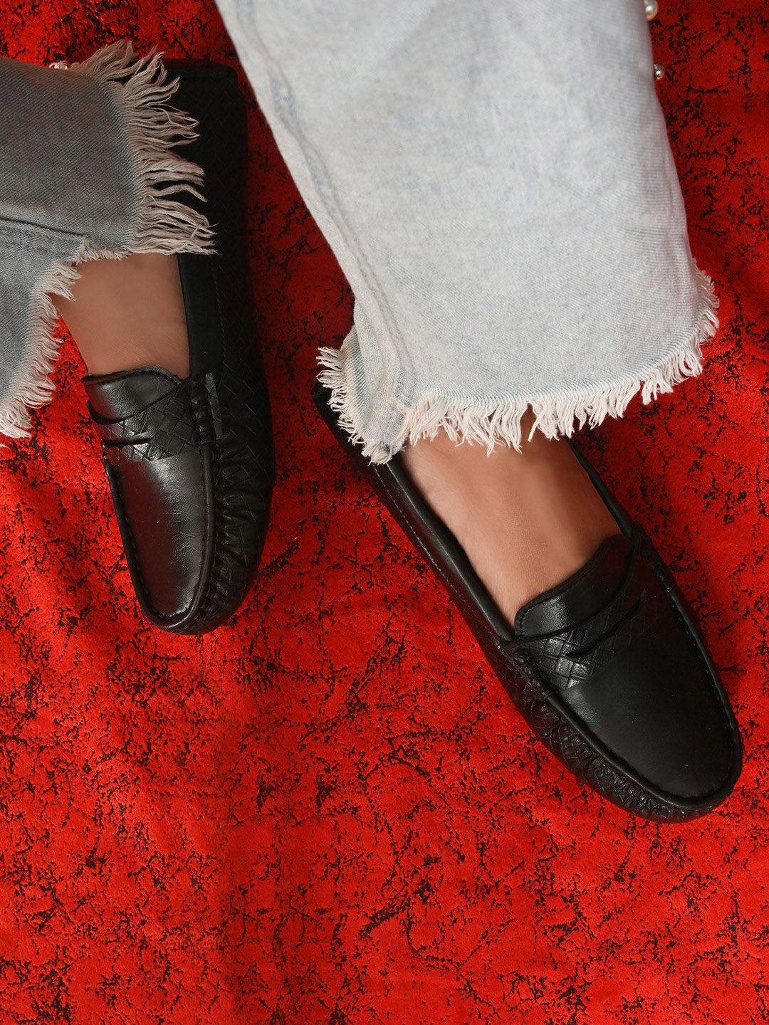 HERE&NOW Women Black Textured Lightweight Loafers Price in India