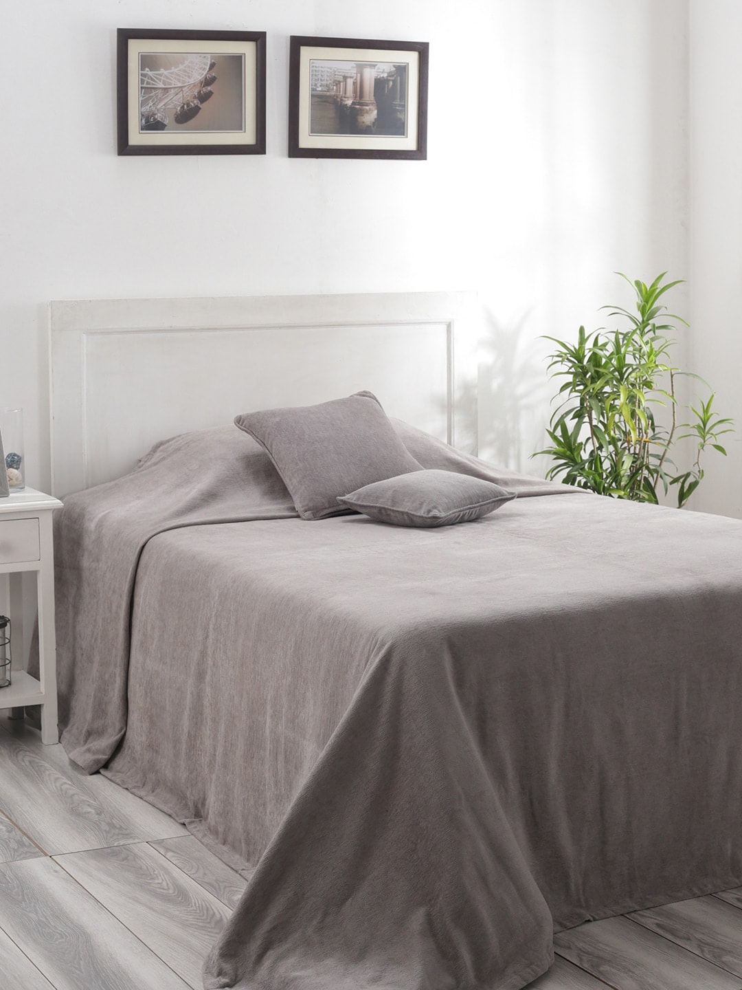 MASPAR Grey Solid 310 GSM Pure Cotton Single Bed Cover Price in India