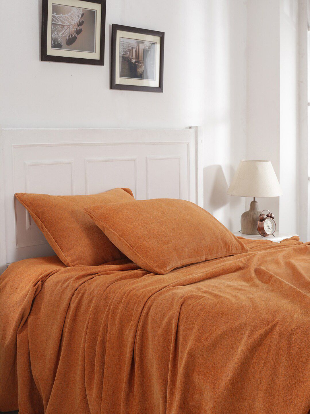 MASPAR Orange Solid 310 GSM Cotton Double Bed Cover Price in India