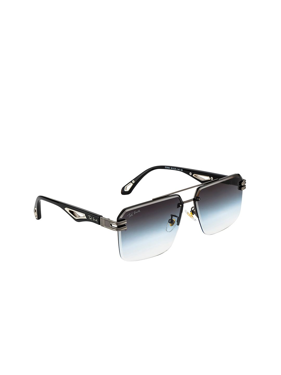 Ted Smith Unisex Blue Lens & Gunmetal-Toned UV Protected Rectangle Sunglasses HILTON2_C4 Price in India