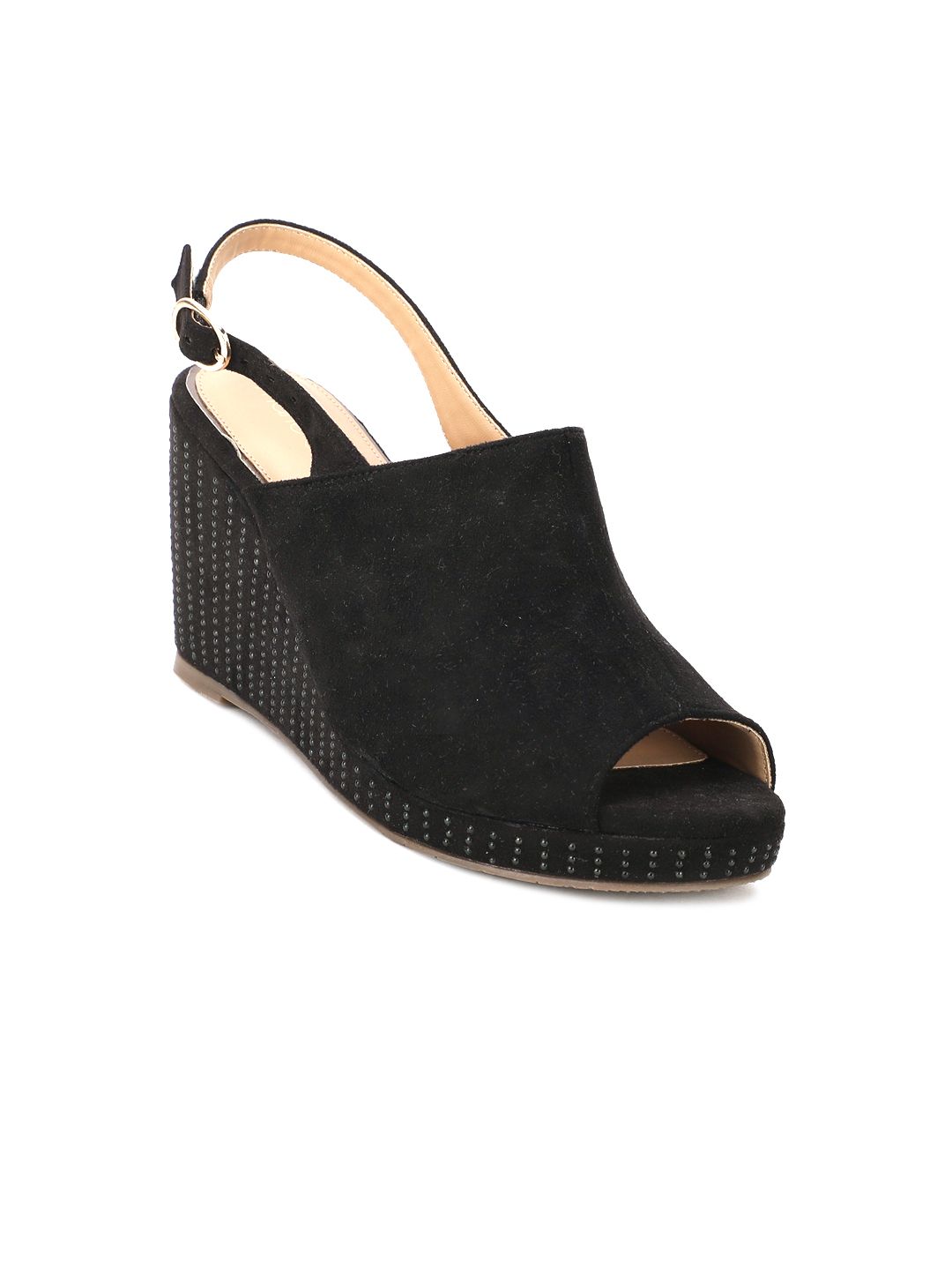 Marie Claire Women Black PU Wedge Peep Toes Price in India