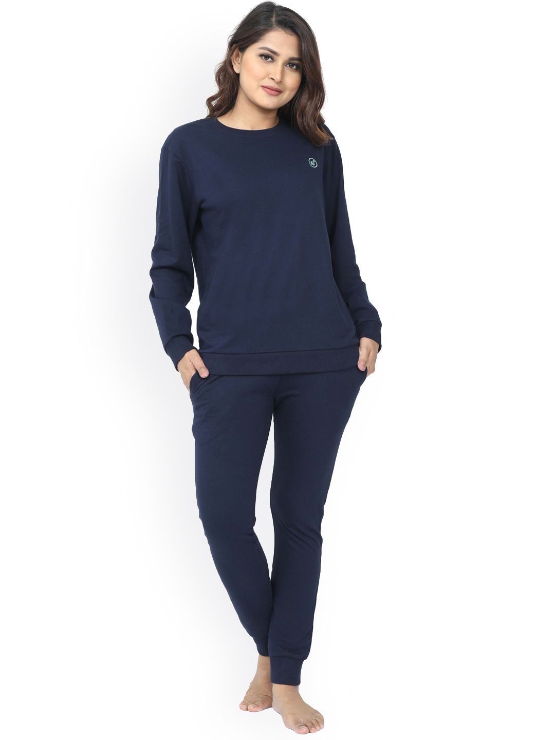 9shines Label Women Navy Blue Pure Cotton Night suit Price in India