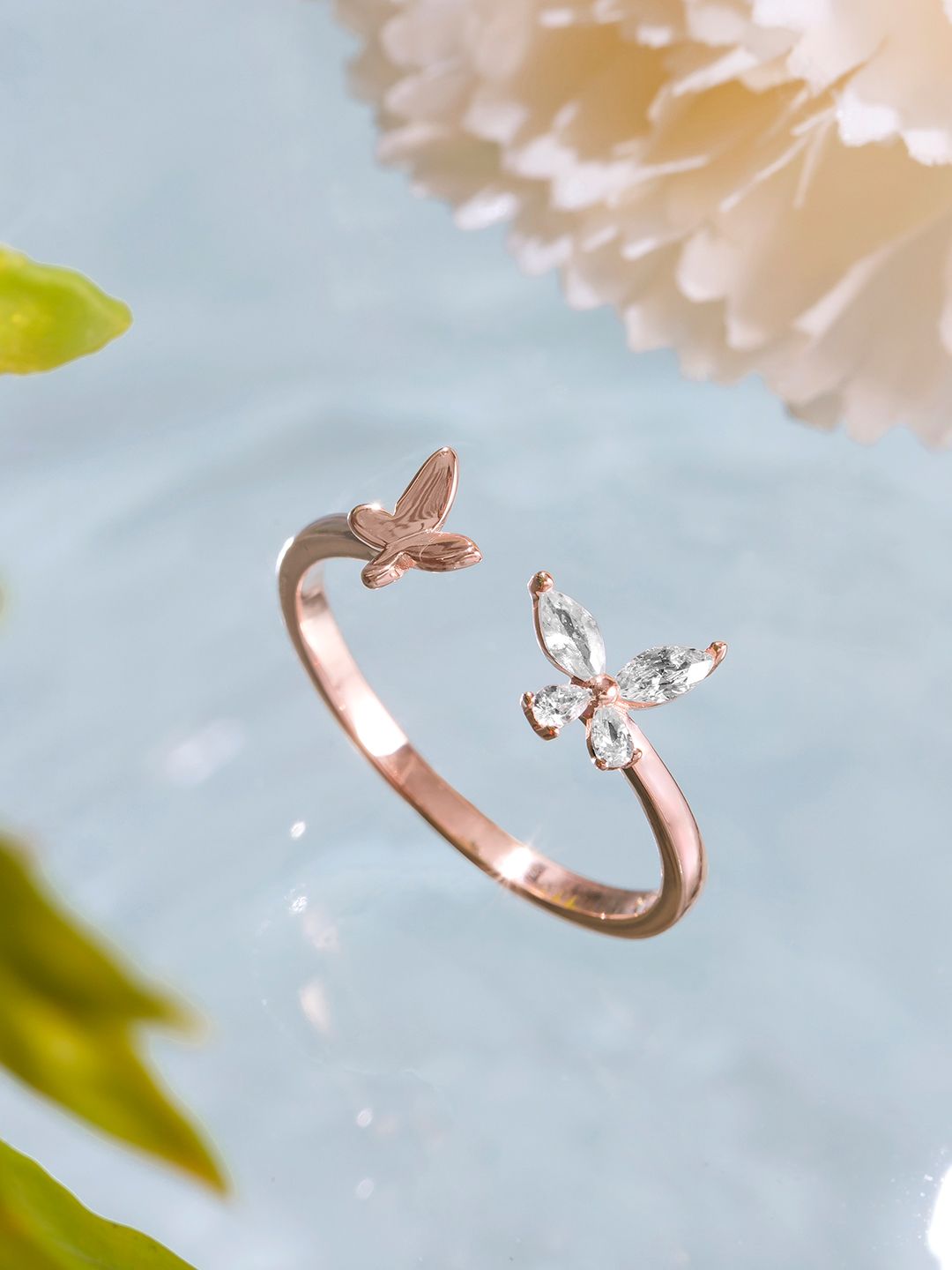 Zavya Rose Gold-Plated Butterfly 925 Finger Ring Price in India