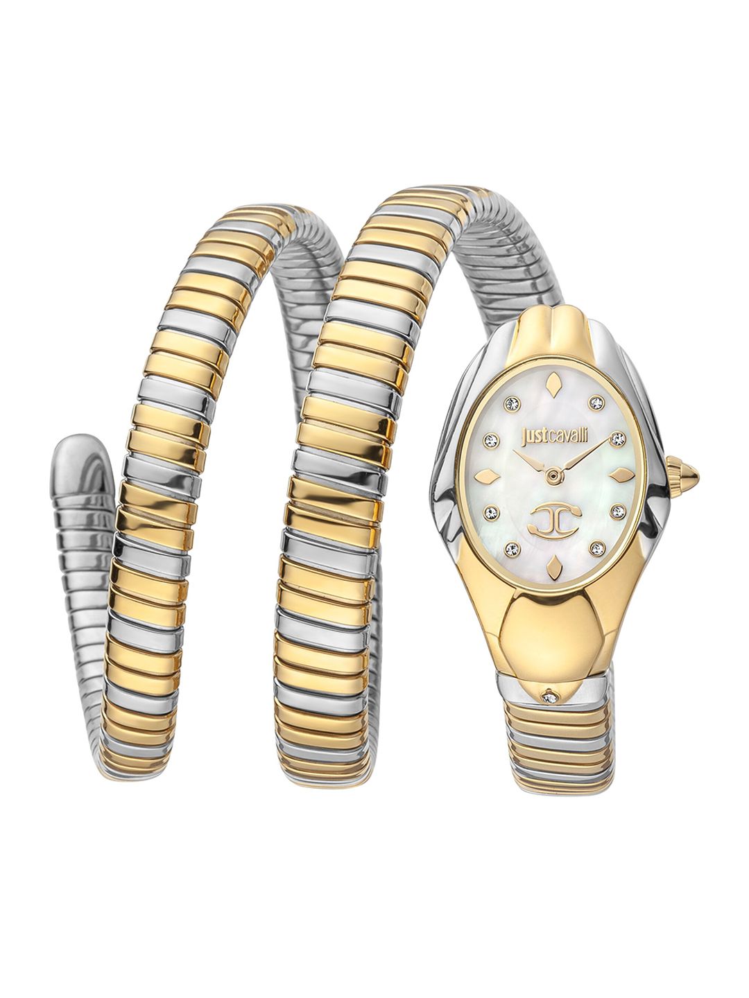 Just Cavalli Women White Brass Dial & Stainless Steel Wrap Around Straps Analogue Watch Price in India