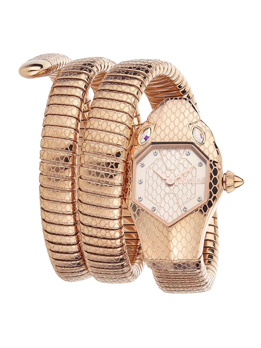 Just Cavalli Women Rose Gold-Toned Brass Dial & Rose Gold Toned Stainless Steel Wrap Around Straps Analogue Watch Price in India