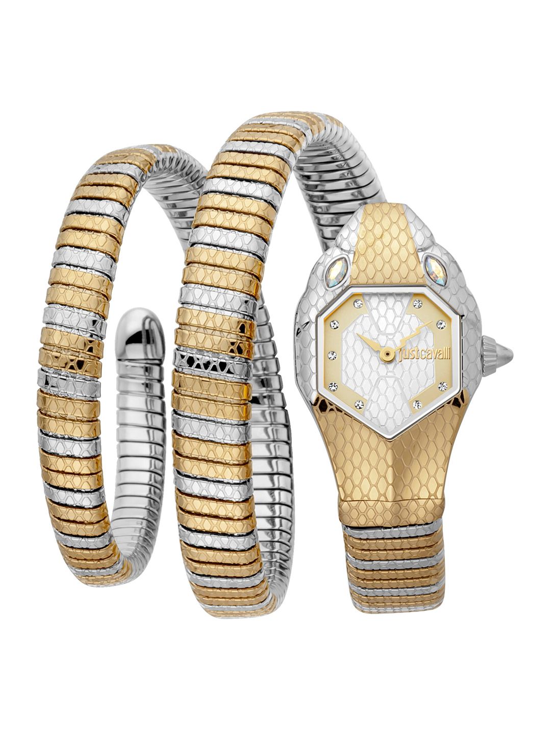 Just Cavalli Women Silver-Toned Brass Stainless Steel Wrap Around Straps Analogue Watch Price in India