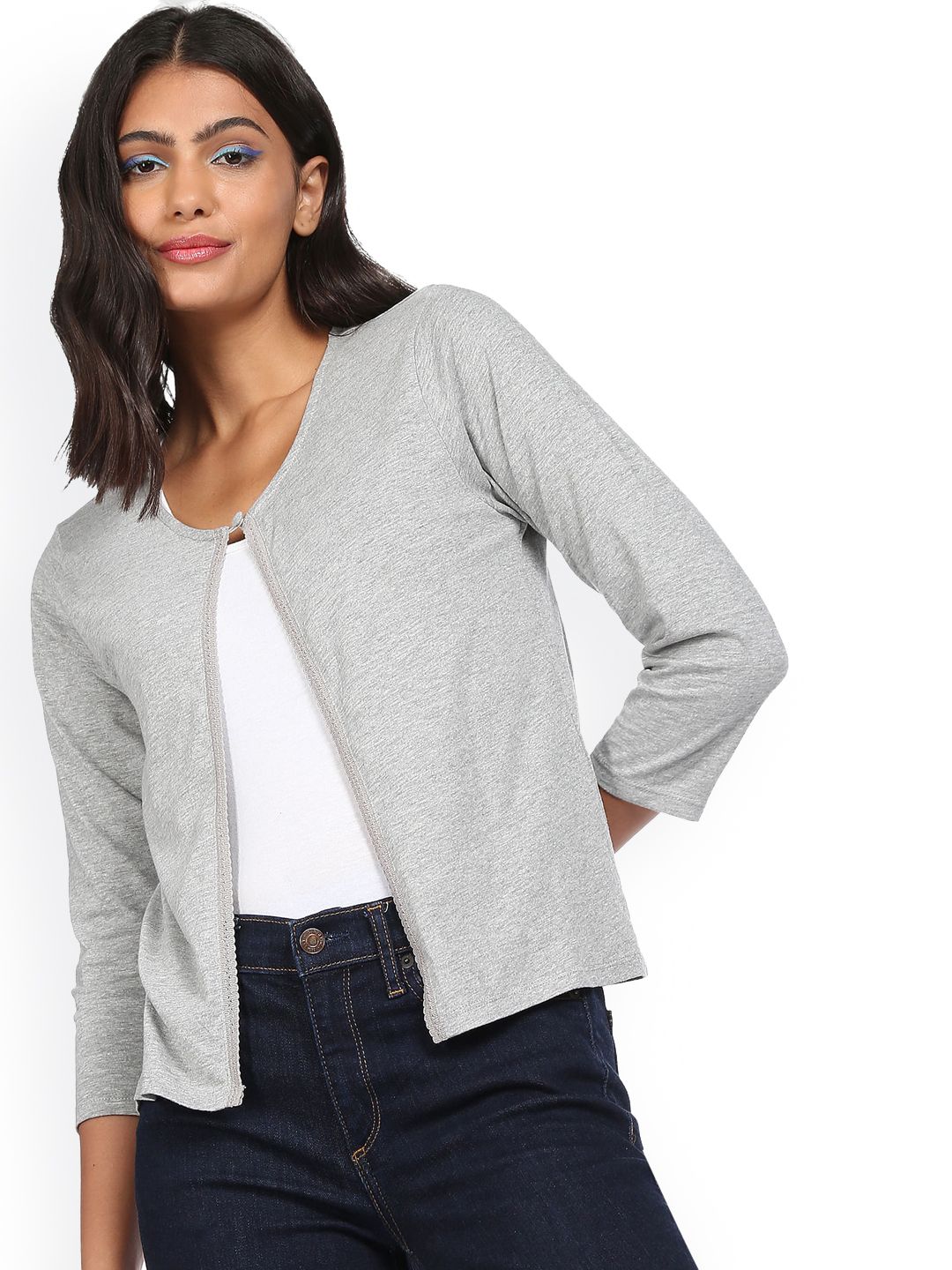 Sugr Women Grey Round Neck Solid Shrugs Price in India