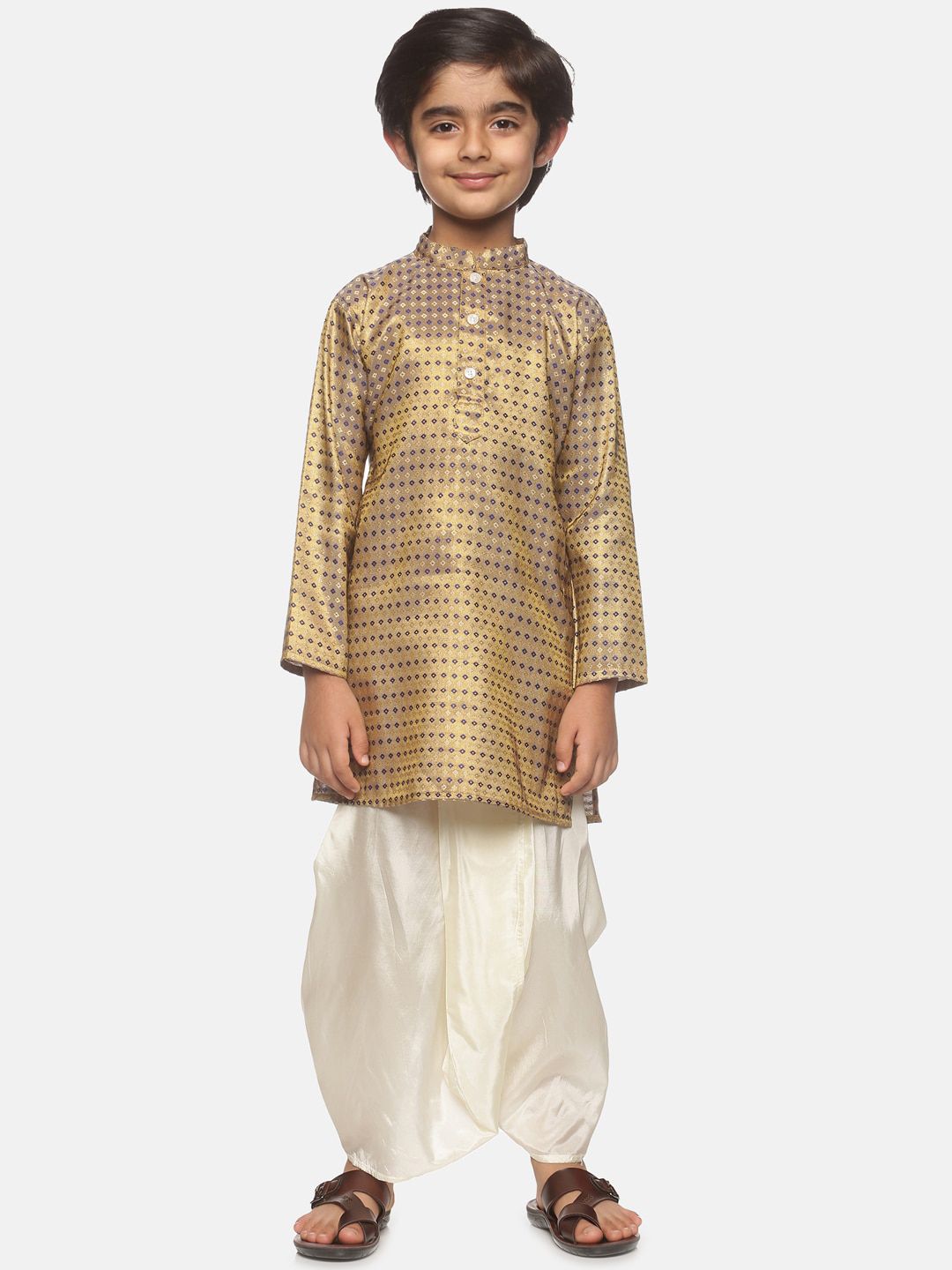Sethukrishna Boys Gold-Toned Ethnic Motifs Printed Kurta with Dhoti Pants