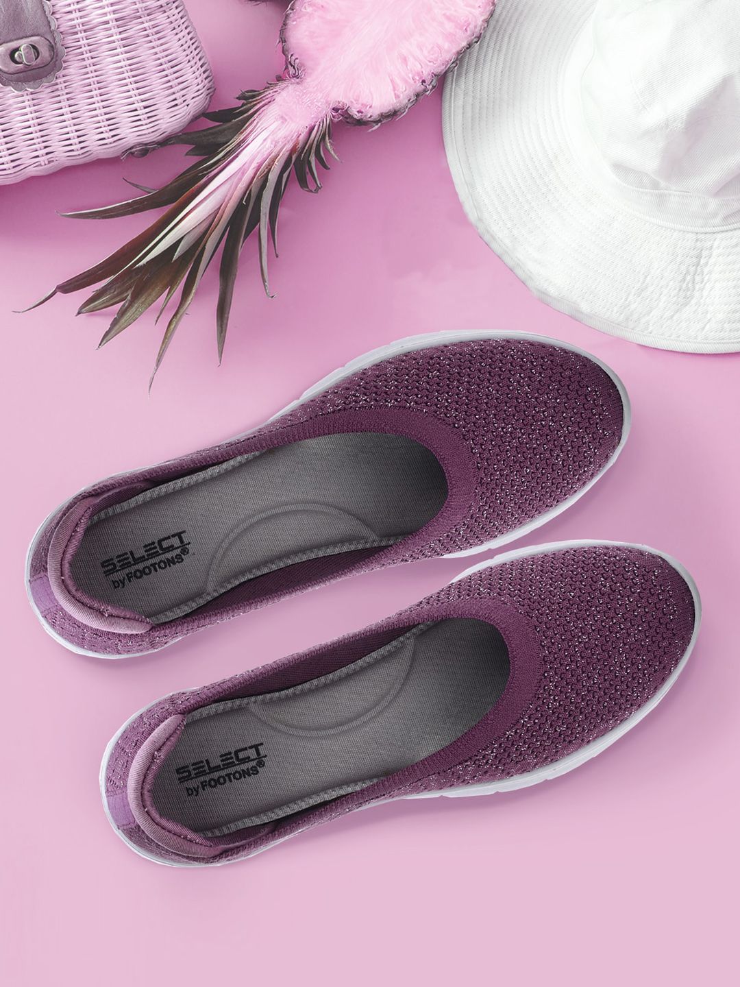 FOOTONS Women Purple Textured Slip-On Sneakers Price in India