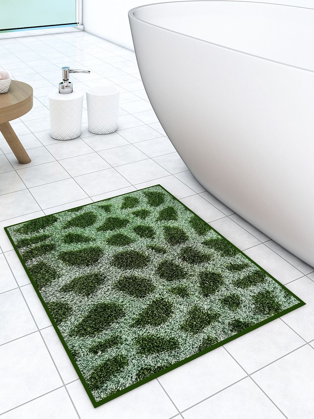 Athom Trendz Living Easy Home Green Patches Designer Soft Anti Slip Bath Mat 38x58 cm Price in India