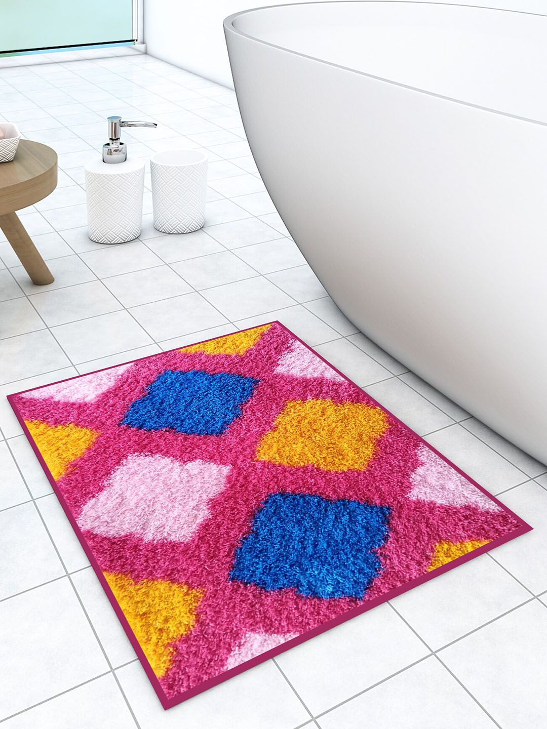 Athom Trendz Pink & Blue Checked Anti-Skid Doormat Price in India
