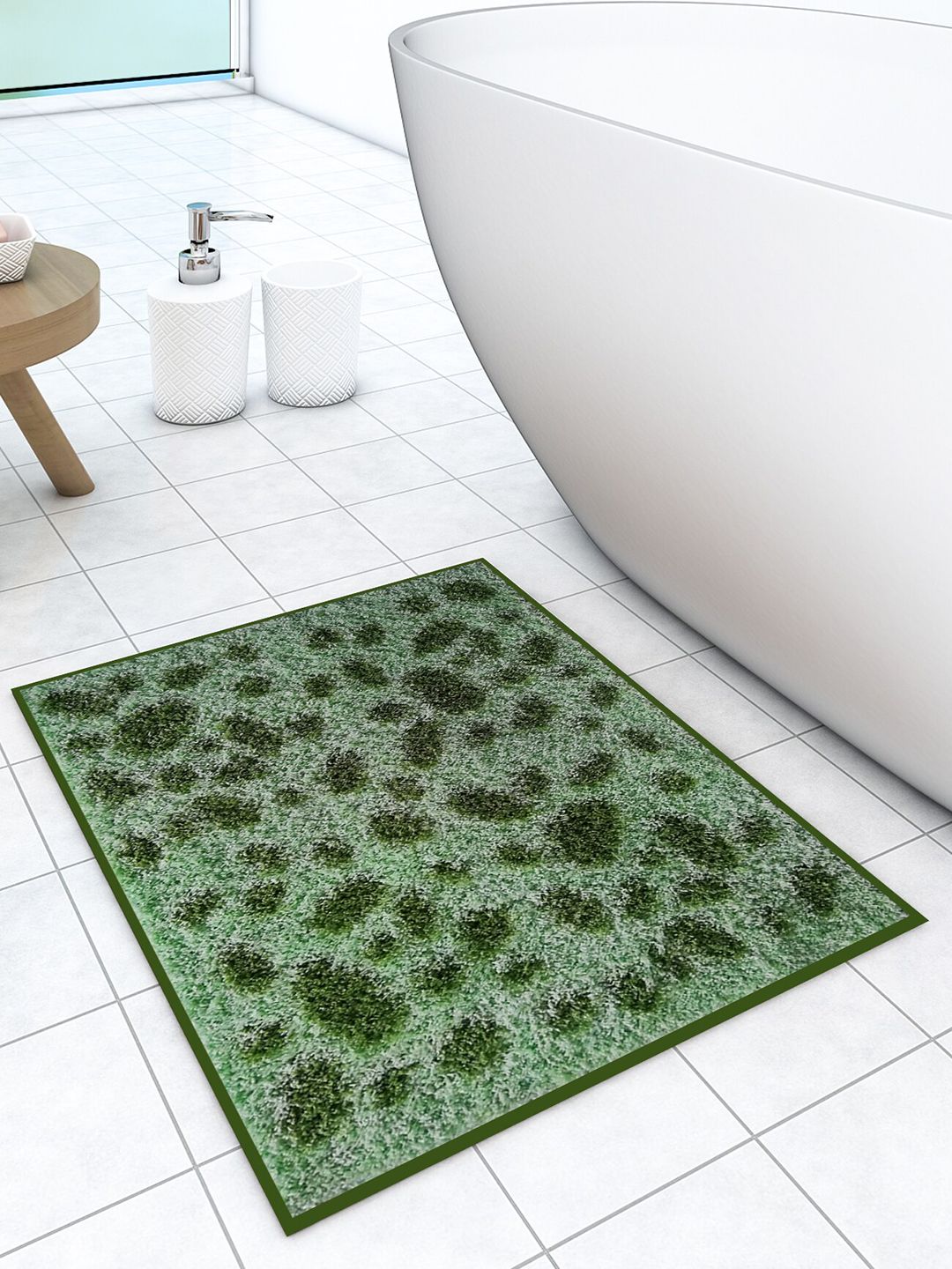Athom Trendz Green Printed Rectangular Soft Anti Slip Bath Mat Price in India